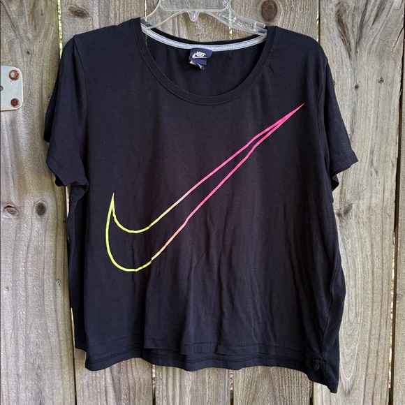 Nike Tops - Nike Black T-Shirt with Pink and Yellow Swoosh